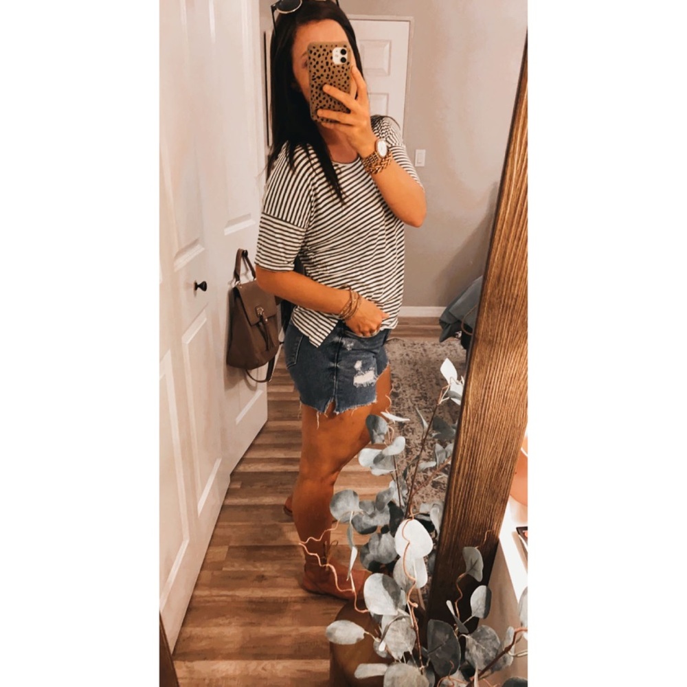 🤎Old navy stripped green white blouse shirt top s